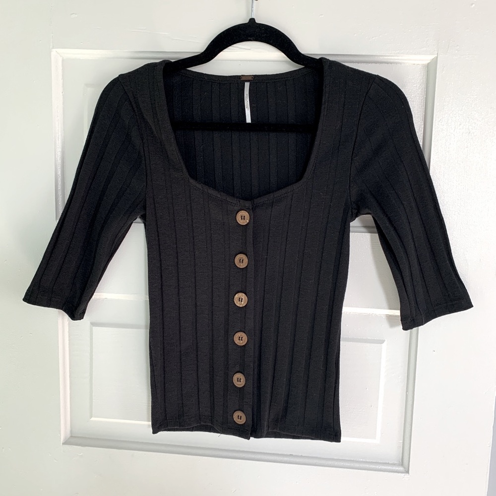 Free People Ribbed Button Front Top - Size Small